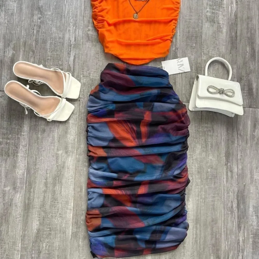 PRINTED TULLE SKIRT ZARA RED AND BLUE